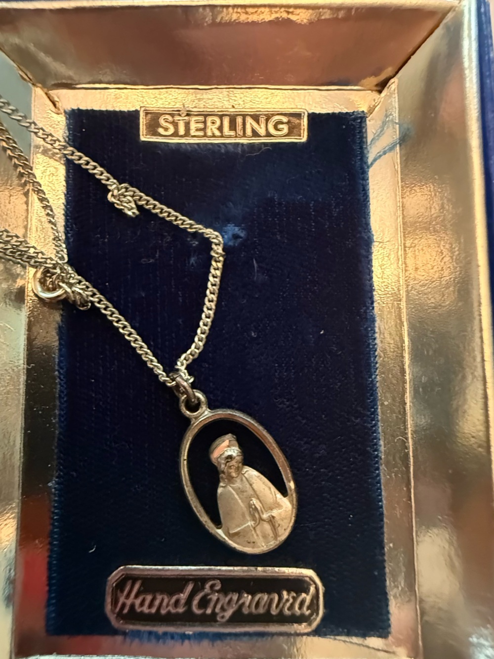 Vintage Sterling Silver Religious Pendant Necklace Hand Engraved 18” w/ Box